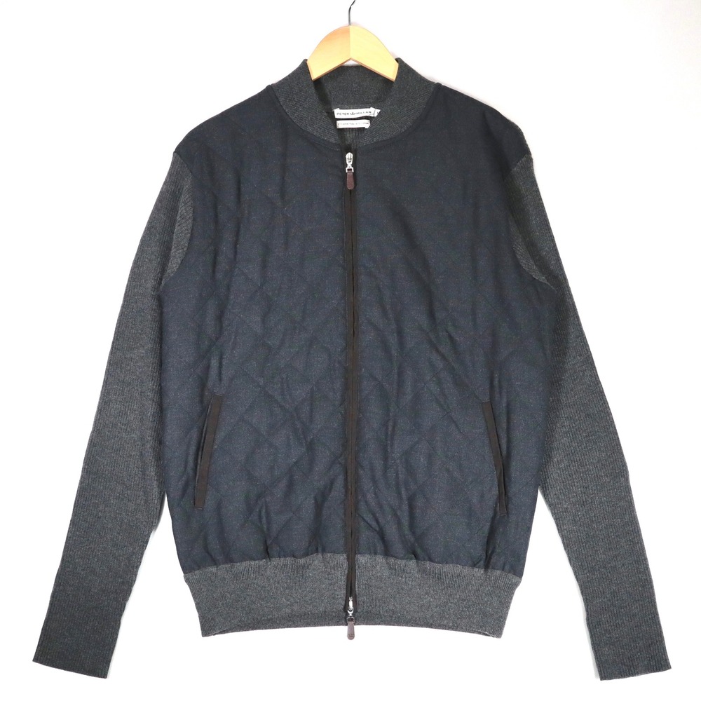 Peter Millar Cardigan Men M Grey Quilted Hybrid Merino Wool Zip Sweater Casual